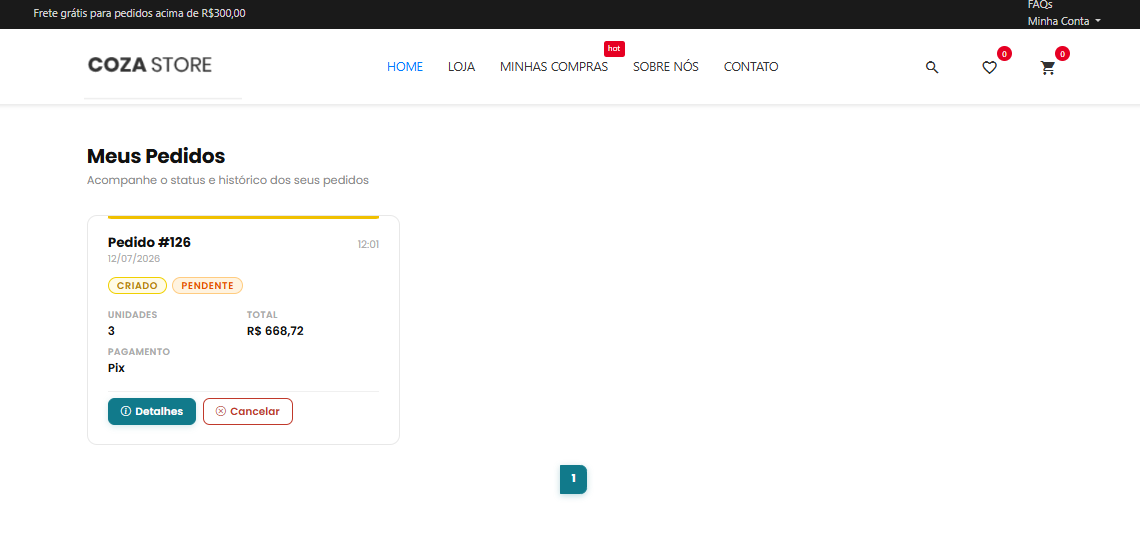 Visualização dos Pedidos na Loja Virtual