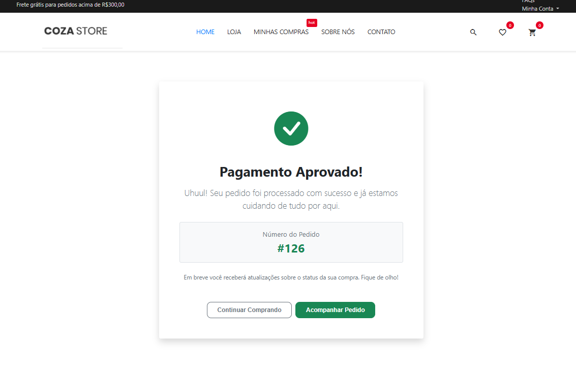 Visualização do Pagamento Aprovado na Loja Virtual